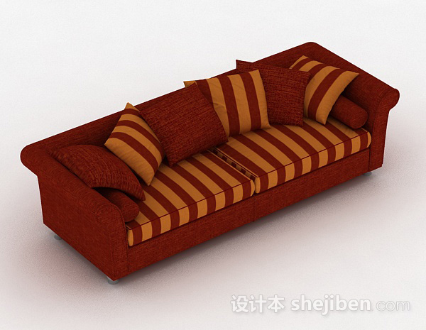 红色条纹双人沙发3d模型下载