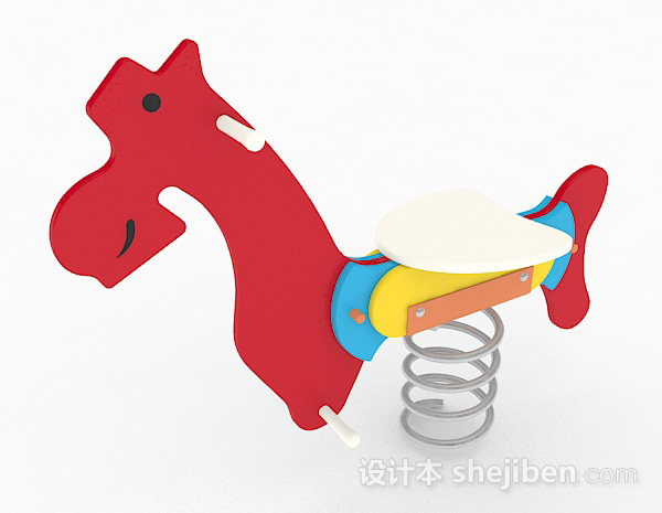 红色海马单车儿童弹簧3d模型下载