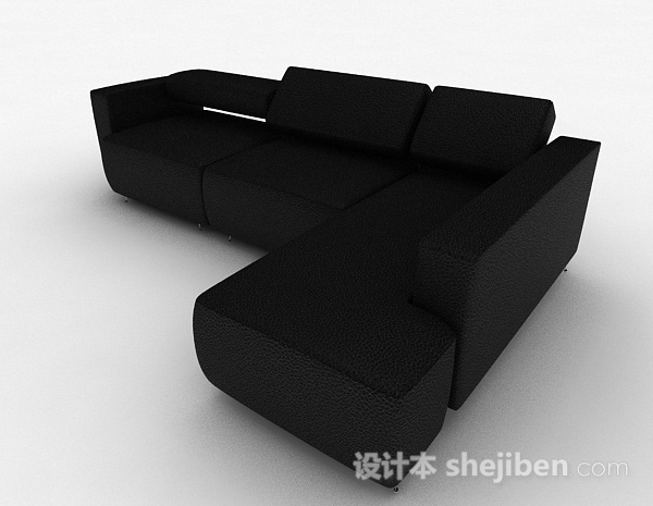 免费黑色多人沙发3d模型下载