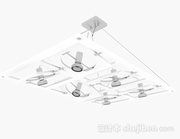 现代风格白色方形客厅吊灯3d模型下载