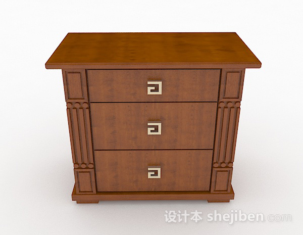 现代风格黄棕色木质床头柜3d模型下载