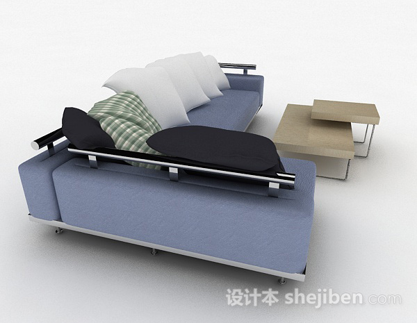 设计本现代蓝色清新多人沙发3d模型下载