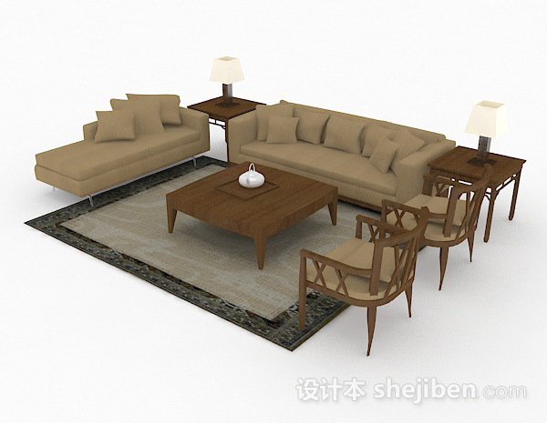 免费家居木质棕色组合沙发3d模型下载