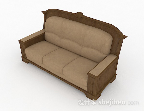 现代风格棕色木质双人沙发3d模型下载