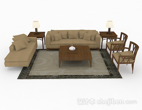 现代风格家居木质棕色组合沙发3d模型下载
