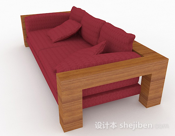 免费田园红色双人沙发3d模型下载
