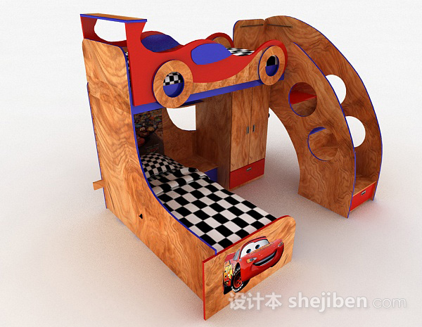 现代风格儿童上下铺单人床3d模型下载