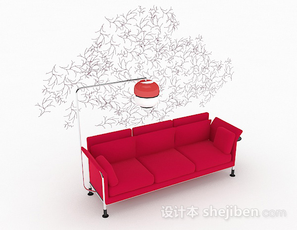 简约家居红色多人沙发3d模型下载