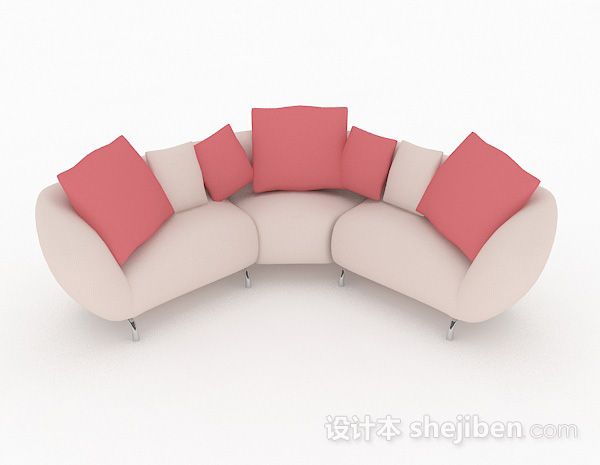 粉色多人沙发3d模型下载