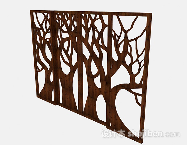 现代风格创意棕色木质屏风隔断3d模型下载