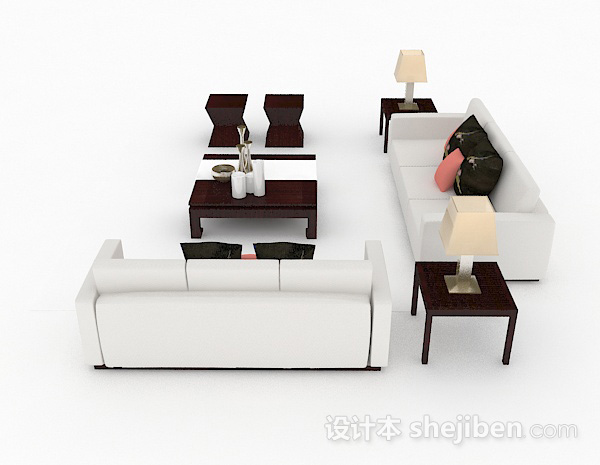 设计本白色家居简约组合沙发3d模型下载