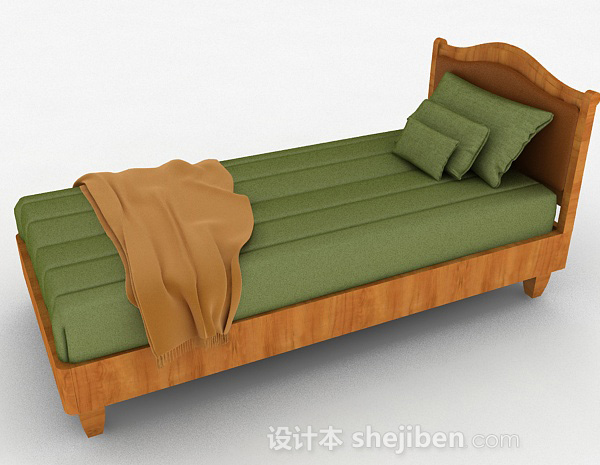 设计本绿色木质单人床3d模型下载