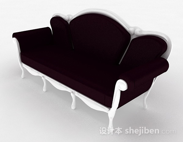免费欧式深紫色双人沙发3d模型下载