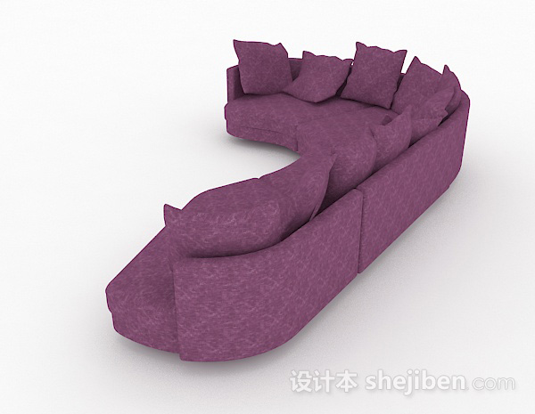 现代风格紫色休闲多人沙发3d模型下载