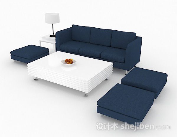 现代简约蓝色组合沙发3d模型下载