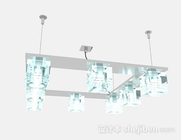 免费现代风格淡蓝色时尚方形水晶吊灯3d模型下载