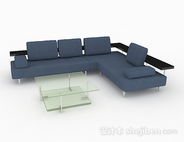 现代风格蓝色多人沙发3d模型下载