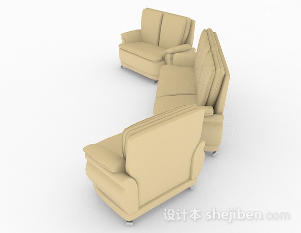 设计本黄色简约家居组合沙发3d模型下载