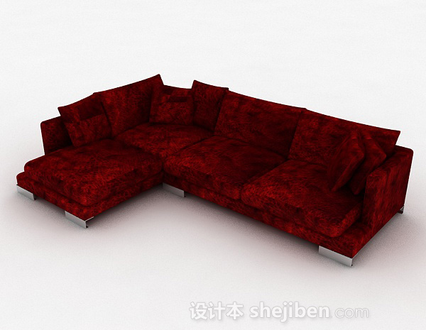 暗红色家居多人沙发3d模型下载