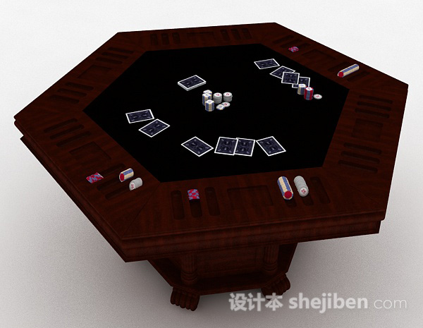 现代风格六边形木质赌桌3d模型下载