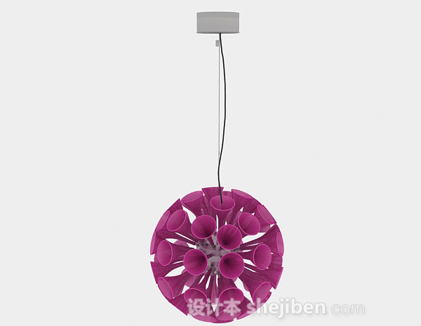 设计本紫色喇叭状圆形吊灯3d模型下载