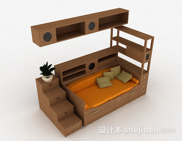 木质床3d模型下载