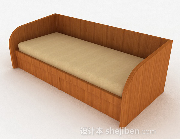现代风格浅棕色木纹单人床3d模型下载