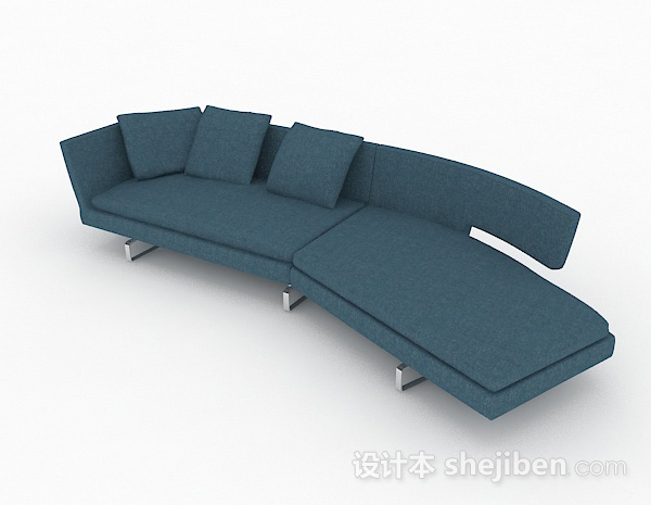 免费蓝色简约多人沙发3d模型下载