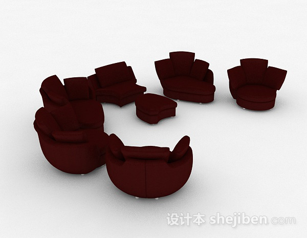 现代风格红色单人沙发组合3d模型下载