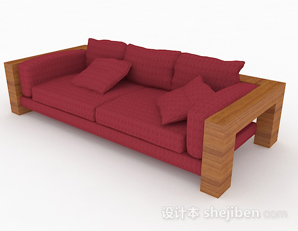 设计本田园红色双人沙发3d模型下载