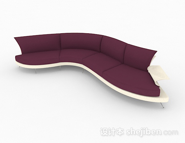 现代风格紫色休闲多人沙发3d模型下载