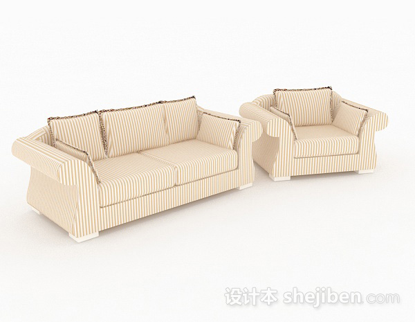 田园条纹黄色组合沙发3d模型下载
