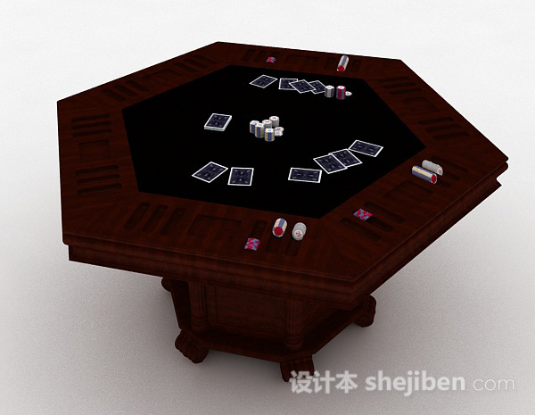 免费六边形木质赌桌3d模型下载