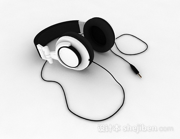 免费黑白双色有线耳机3d模型下载