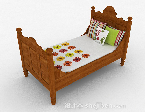 现代风格木质单人床3d模型下载