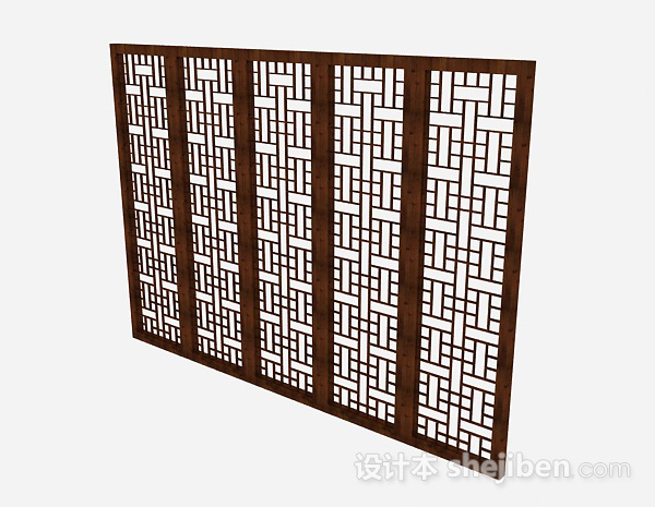 中式风格中式木质棕色屏风3d模型下载