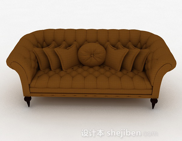 欧式风格欧式棕色双人沙发3d模型下载
