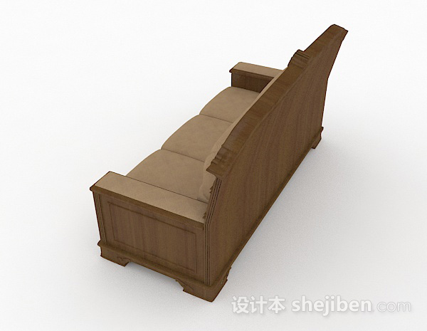 设计本棕色木质双人沙发3d模型下载