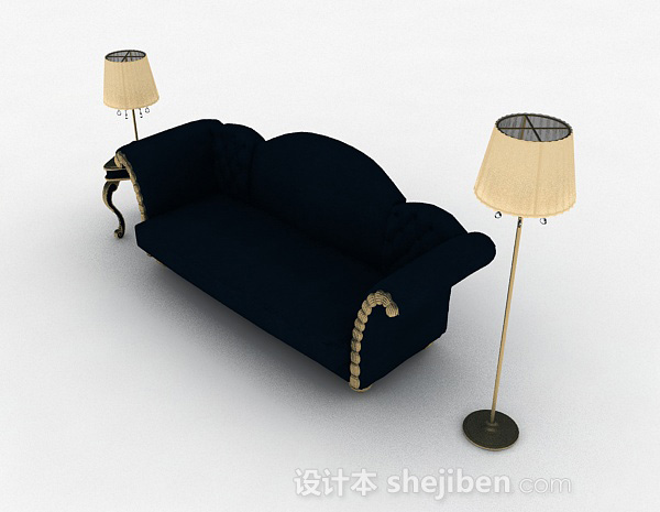 免费欧式蓝色双人沙发3d模型下载