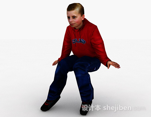 设计本外国运动男孩坐姿3d模型下载