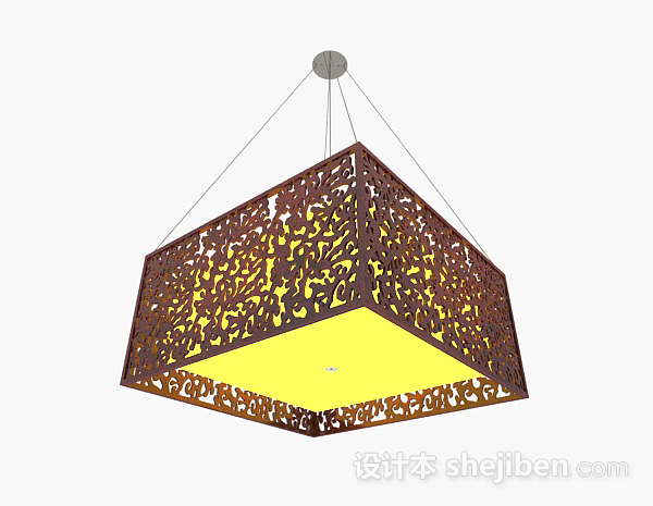 中式风格中式风格木质镂空吊灯3d模型下载