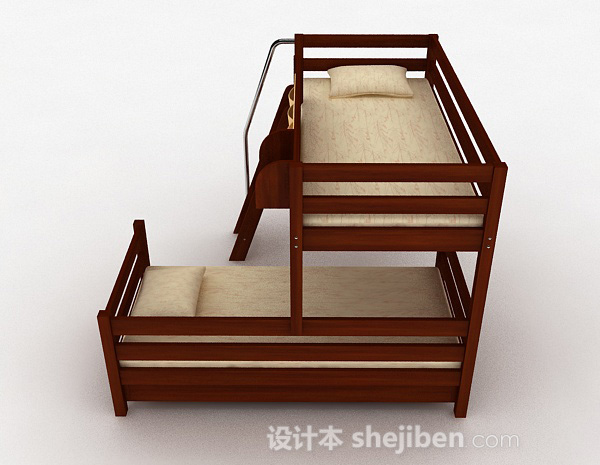 设计本上下层木质组合单人床3d模型下载