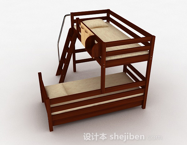 免费上下层木质组合单人床3d模型下载