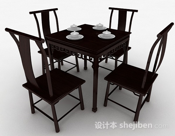 设计本中式餐桌椅3d模型下载