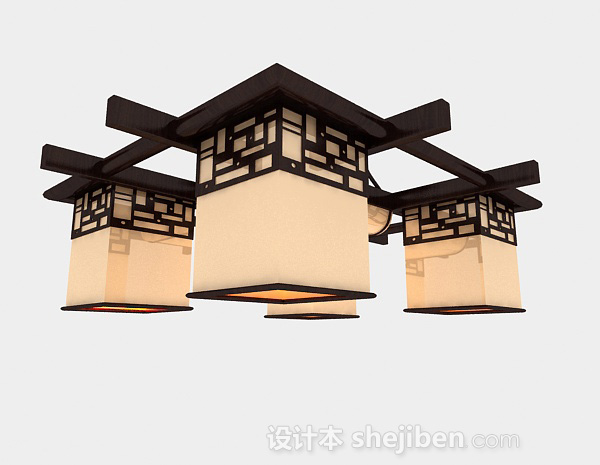 中式风格中式方形吊灯3d模型下载