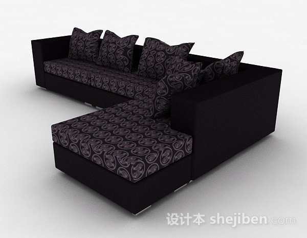 免费黑色花纹多人沙发3d模型下载