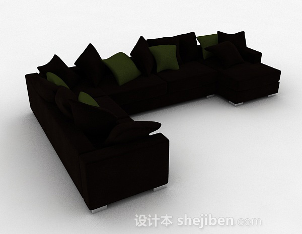 免费深棕色多人沙发3d模型下载