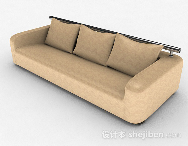 免费浅棕色简约多人沙发3d模型下载