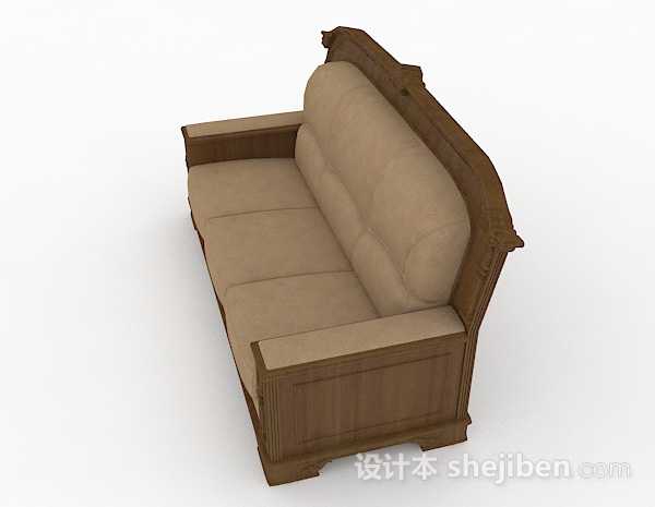 免费棕色木质双人沙发3d模型下载