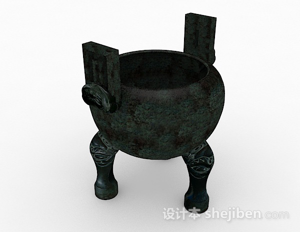 设计本中式青铜鼎雕刻品3d模型下载